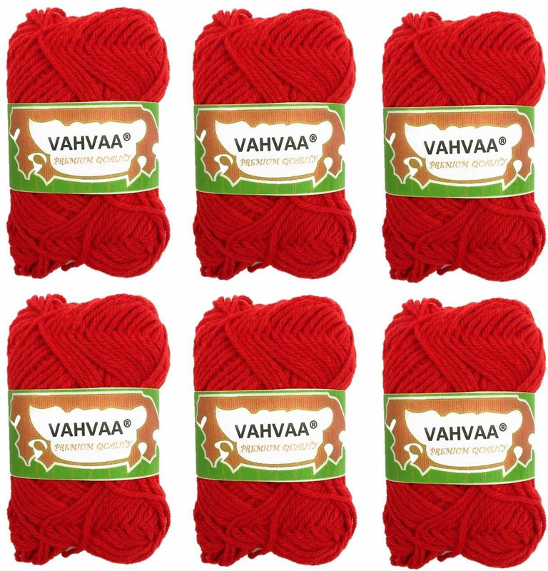vahvaa Hand Knitting Art Craft Needle Knitting Thread Dyed Red Color Pack of 6