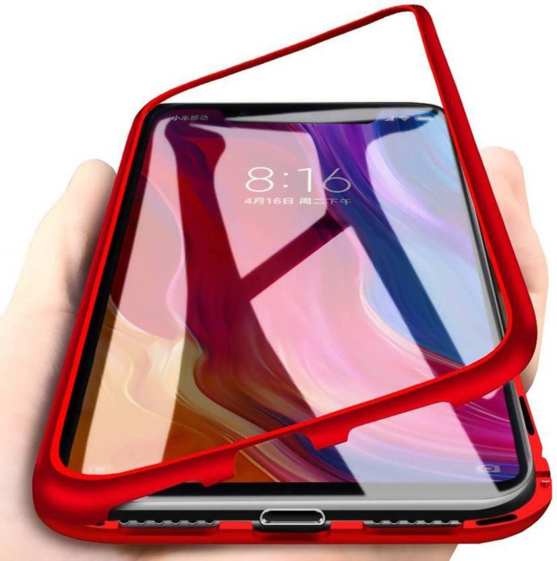 Electronicity Bumper Case for Apple iPhone 6S/6S ,Magnetic Metal Bumper Cover with Back Side Tempered Glass(Red, Dual Protection)