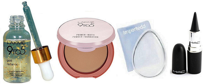 importedd silicon puff, lakme 9to5 serum , kajal ,primer matte powder foundation(Set of 4)