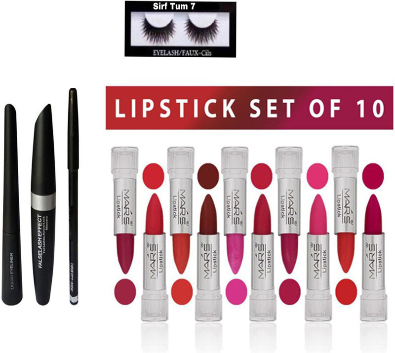 sirf tum 7 sirf tum 7combo,eyelash,eyeliner,mascara,eyebrow pencil,mars 10 lipstick set 14(1 Items in the set)