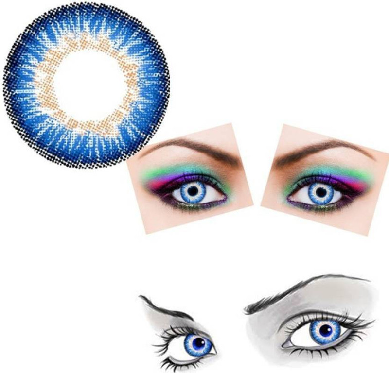 luckshine Disposable Monthly Eye Contact Lens, Zero Power (D. Blue with Natural Colour ) Monthly(0, Colored Contact Lenses, Pack of 2)