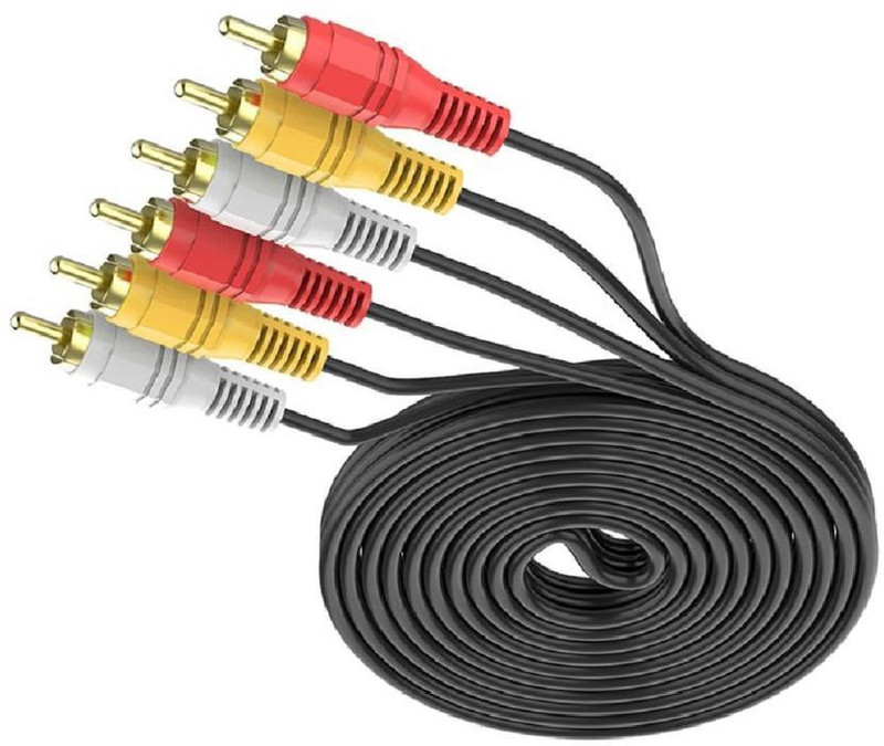Fedus New 3RCA Male to 3RCA Male Stereo Audio Video Composite AV Cable 3m 3 m RCA Audio Video Cable(Compatible with TV, Black, One Cable)