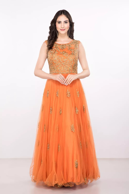 color bucket Net Embroidered Gown/Anarkali Kurta & Bottom Material(Semi Stitched)