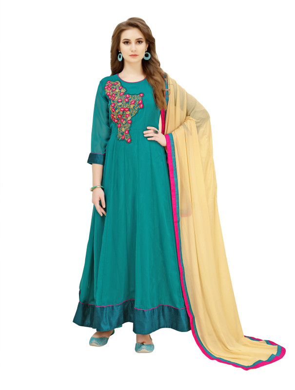 krisha print Georgette Embroidered Salwar Suit Material(Semi Stitched)
