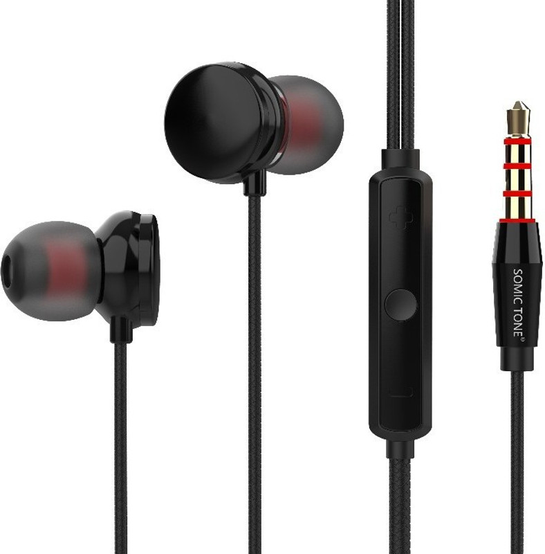 somic tone X10 Wired Headset with Mic(Black, In the Ear)
