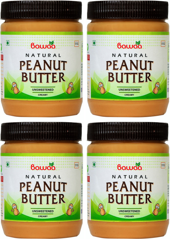bawaa Creamy Peanut Butter (Pack of 4) (Unsweetened, vegan) 2 kg(Pack of 4)