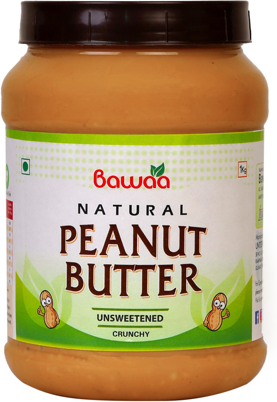 bawaa Natural Crunchy Peanut Butter (Unsweetened, Gluten Free, Vegan) 1 kg