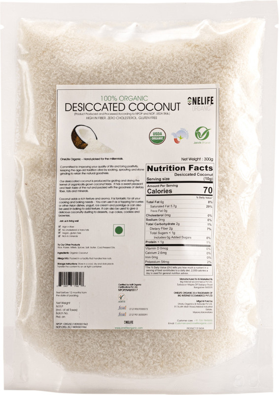 onelifeorganic ORGANIC Desiccated Coconut Unsweetened Shredded Coconut Powder(300 g)