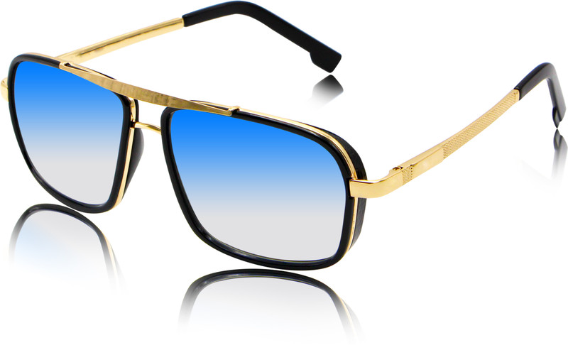 fashion sunglasses Rectangular Sunglasses(Blue, Golden)