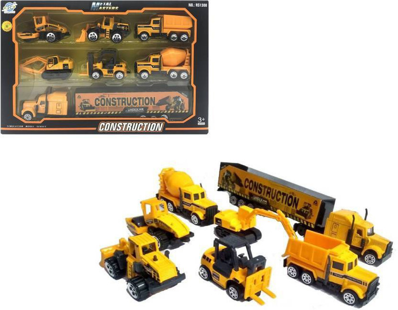 saiyanshi 7 PCS Mini Die Cast Metal Vehicle Construction Vehicle(Yellow)