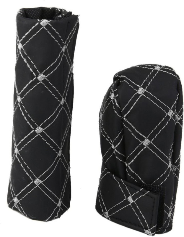 Power Up Pu Leather Gear Shift Knob and Handbrake Cover Set Black and White Vehicle Tool Kit