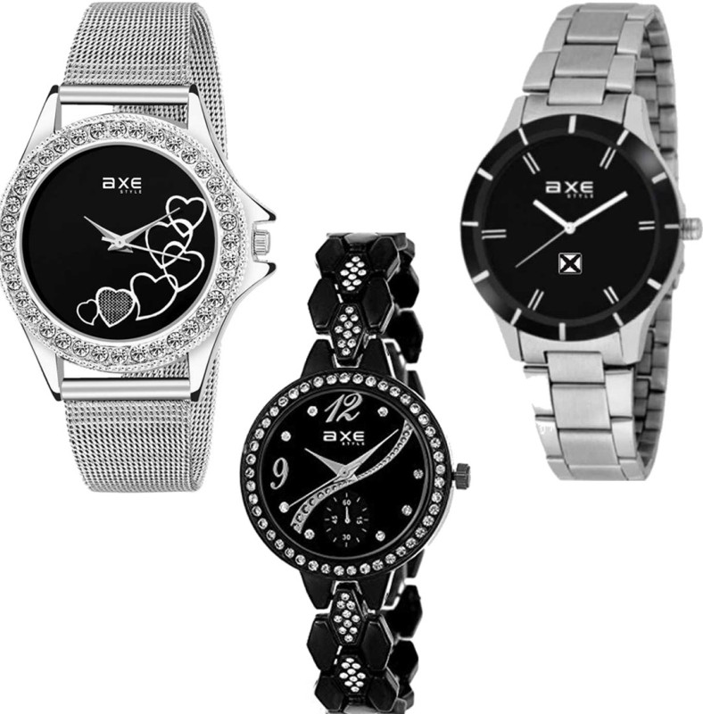 AXE Style Beautiful Black Dial and Silver Or Black Diamond Style Strap...