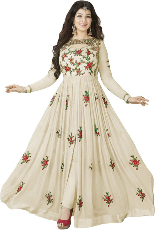 ap enterprise Poly Georgette Embroidered Salwar Suit Material(Semi Stitched)