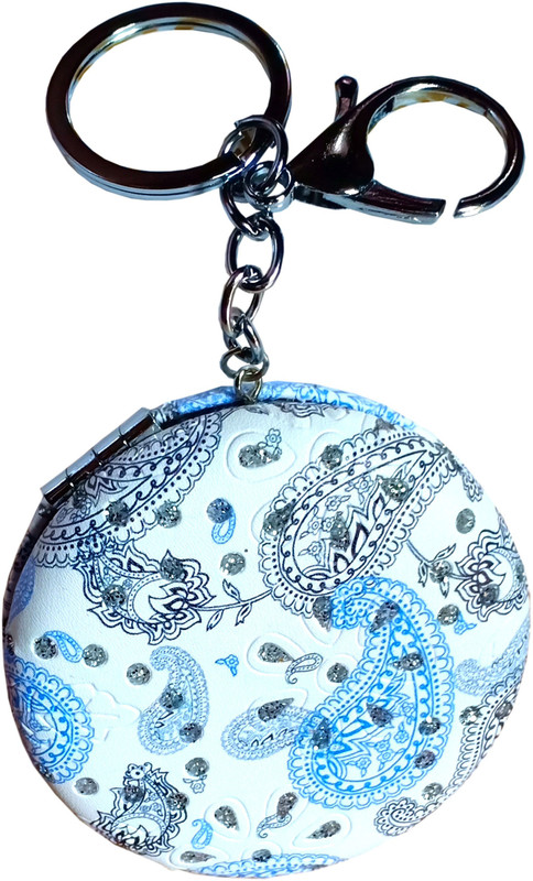 eweft 2 in 1 plain mirror and magnifying glass (Blue & White) with Key Chain