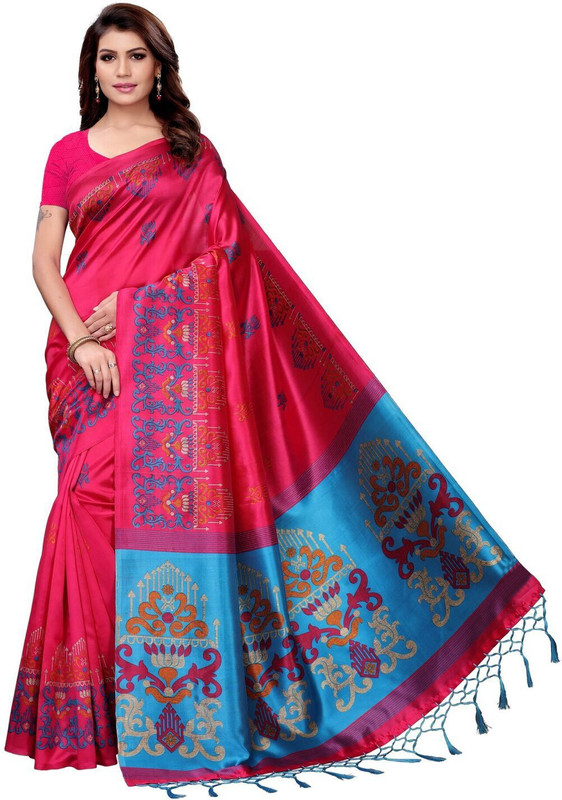 missfab Printed Mysore Art Silk Saree(Pink)