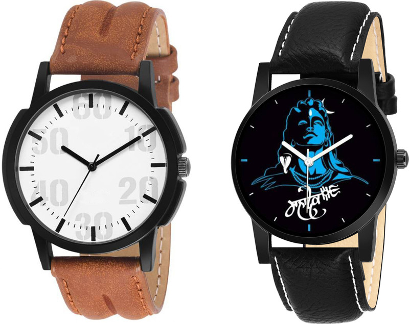 yatra times Sett Of Two Smoky Leather KK~270 Analog Watch  - For Men