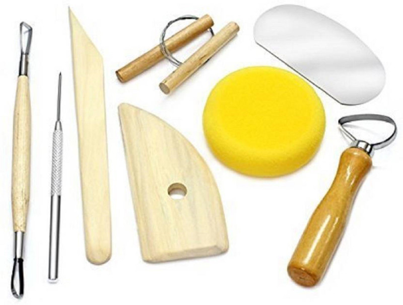 nimi creation 8-Piece Wooden and Metal Pottery Tool Kit