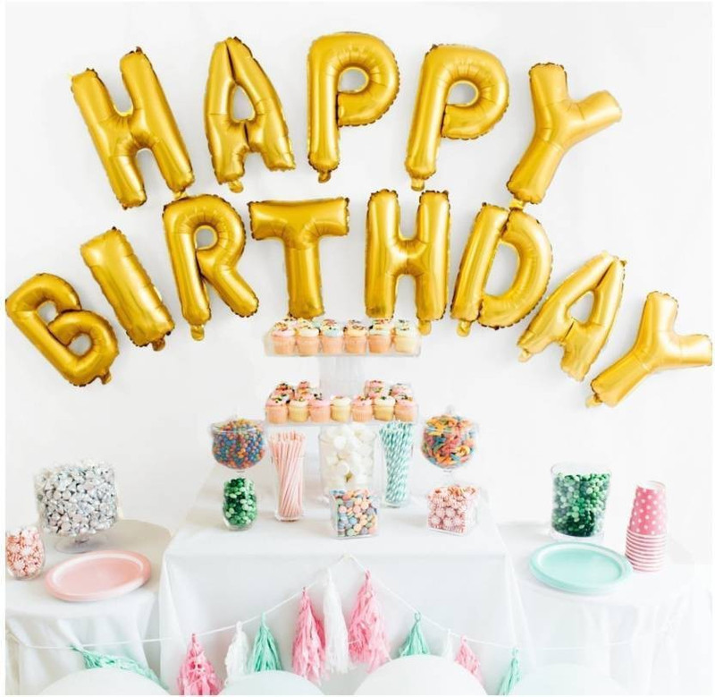 mimu shop Solid (16 Inch) Happy Birthday Letter Foil Balloon Birthday Party Supplies , Happy Birthday Balloons For Party Decoration - Gold Letter Balloon(Gold, Pack of 13)