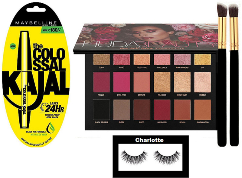 charlotte Eyelashes, beauty eyesgadow palette, makeup brush 2, colossel kajal(5 Items in the set)