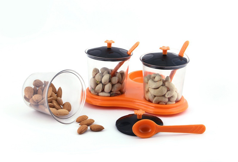 nilesh kitchen 3 jar condiment  - 2 L Plastic Tea Coffee & Sugar Container, Spice Container, Pickle Container & Salt Pepper Container(Orange)