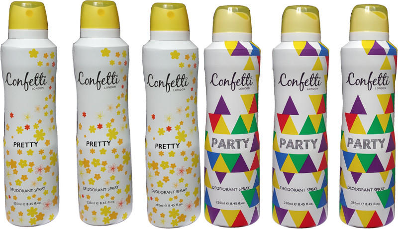 confetti london PRETTY AND PARTY (PACK OF 6) Deodorant Spray  -  For Women(1500 ml, Pack of 6)
