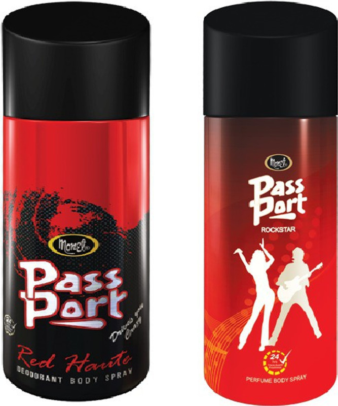 monet Passport Red Haute &Passport Rockstar Deodorant Spray  -  For Men & Women(300 ml, Pack of 2)