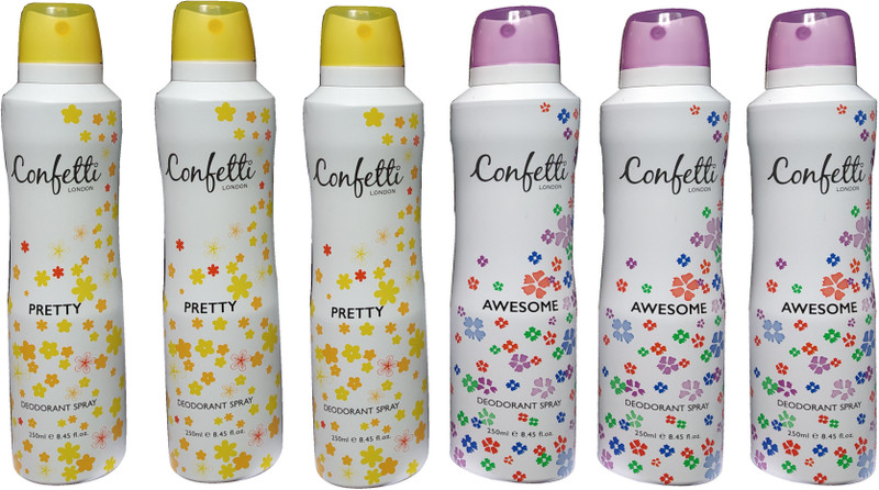 confetti london PRETTY AND AWESOM (PACK OF 6) Deodorant Spray  -  For Women(1500 ml, Pack of 6)