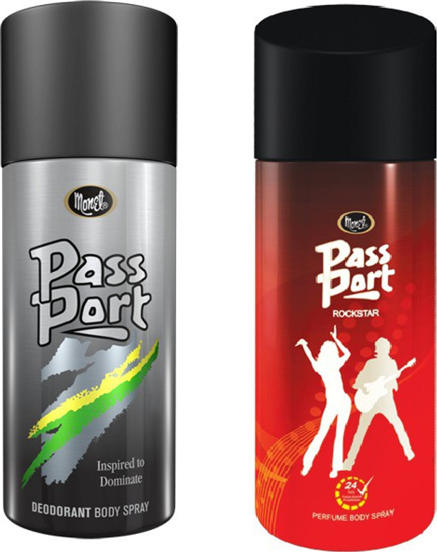 monet Passport Black & Passport Rockstar Body Spray  -  For Men & Women(300 ml, Pack of 2)