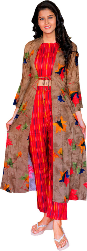 trendycollection Women Ethnic Jacket, Blouse and Palazzo/Trouser Set