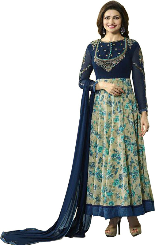 ladies queen Poly Georgette Floral Print Salwar Suit Material(Semi Stitched)