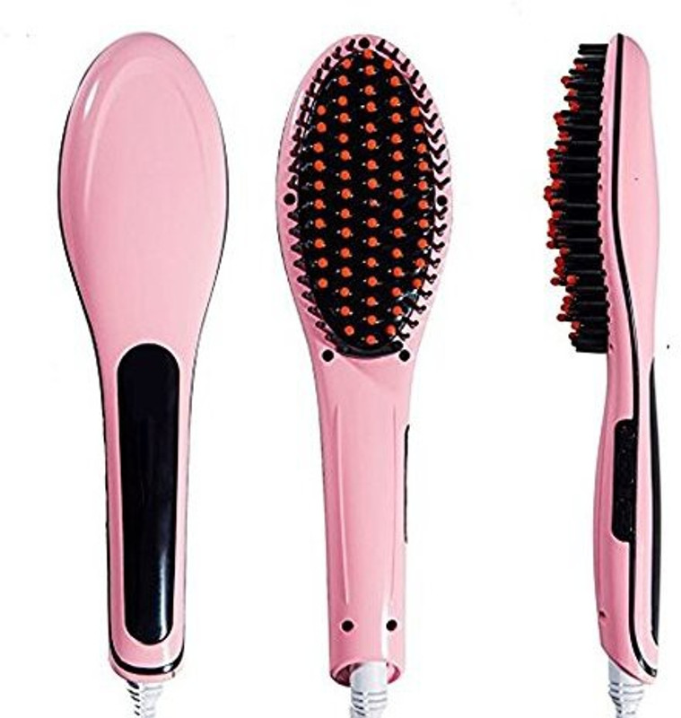 mjshopee hair straightener::hair straightener brush::Fast Hair Straightener Hot-Air Brushes Hair Combs Anti Static Ceramic, Anti Scald, Detangling Hair Brush, Instant Magic Silk Straightening Styling Heating Massage, Zero Damage for All Hair Pink Fast Hair Straightener Brush Comb with Temperature Ha