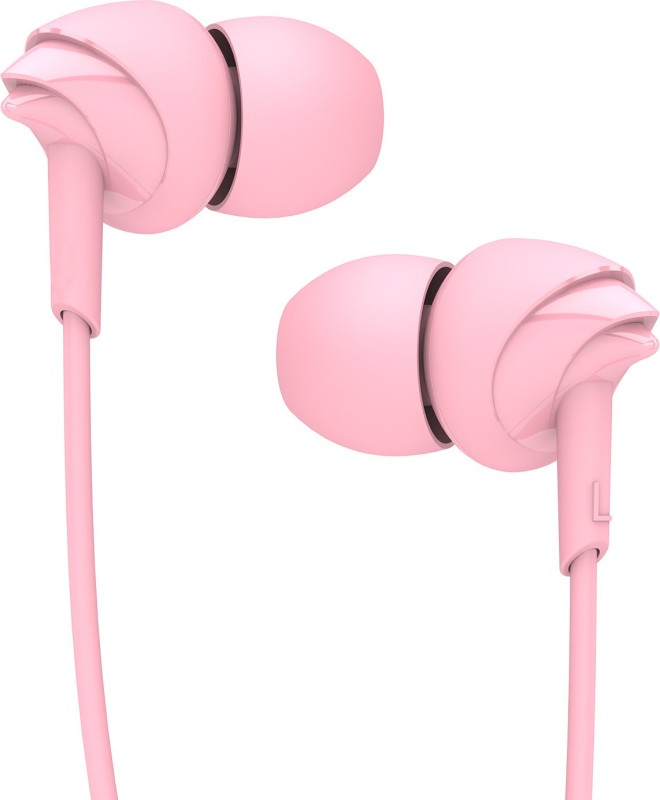 boAt BassHeads 100 Wired Headset with Mic(Taffy Pink, In the Ear)