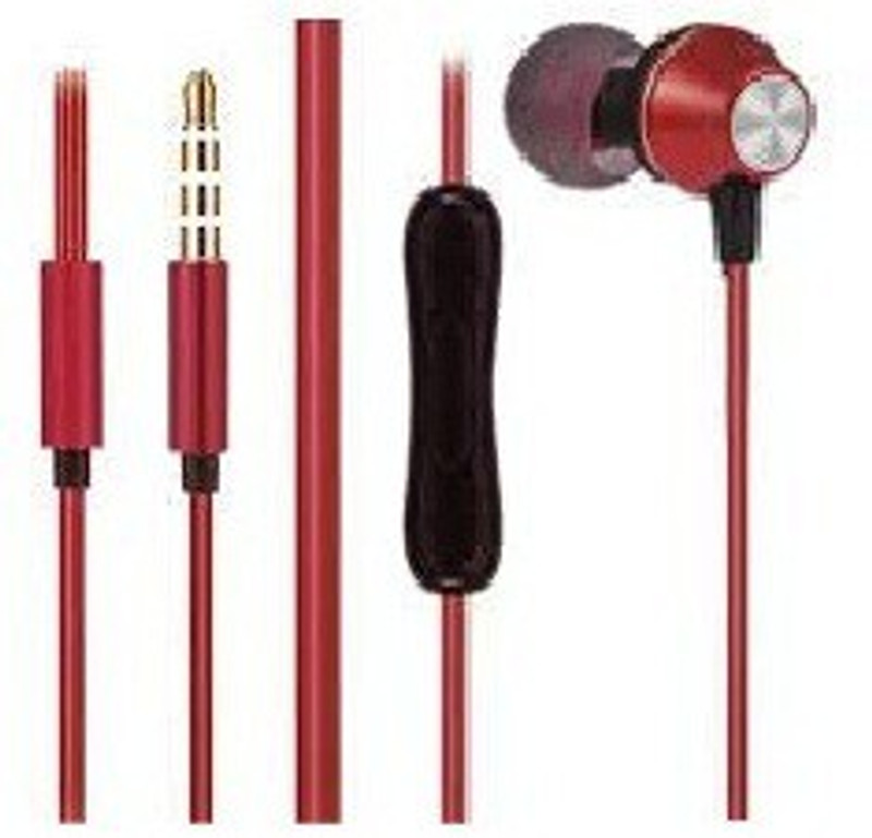 pihu enterprises MetalBoat 229 Wired Headset with Mic(Red, In the Ear)