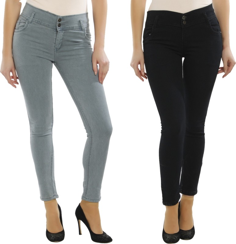 Ziva Fashion Skinny Women Black, Grey Jeans(Pack of 2)