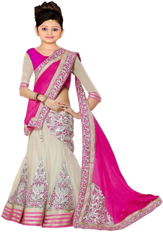 esencee Girls Lehenga Choli Ethnic Wear Embroidered Lehenga, Choli and Dupatta Set(Pink, Pack of 1)
