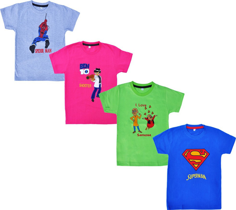 dreamstick Boy's & Girl's Embroidered Pure Cotton T Shirt(Multicolor, Pack of 4)