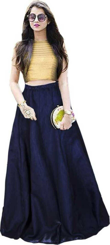 narideal Self Design Semi Stitched Lehenga & Crop Top(Blue)