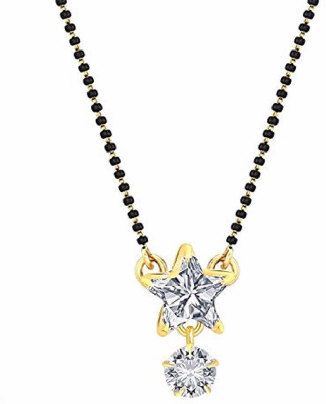 shining angel Star Shape Plated American Diamond Mangalsutra with Black Beaded Chain for Women Brass Mangalsutra