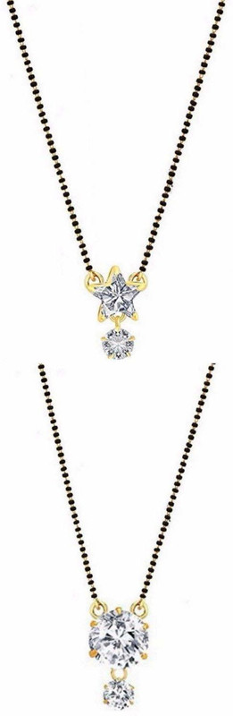 shining angel Comoboi Of 2 Gold Plated American Diamond Mangalsutra with Black Beaded Chain for Women Brass Mangalsutra