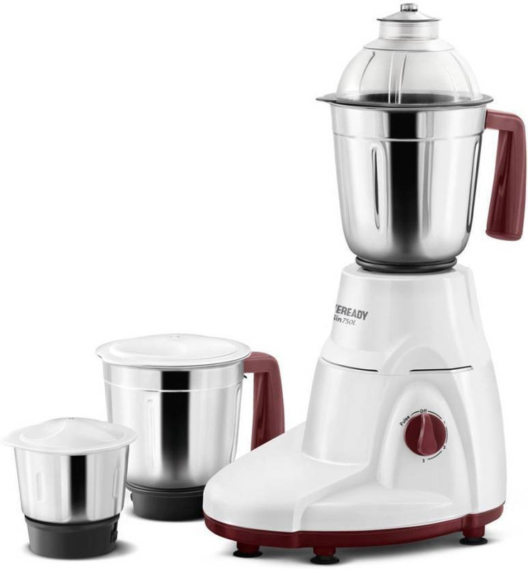 Eveready Present stylish mixer with 3 Jar Sin750L 500 Juicer Mixer Grinder(White, 3 Jars)