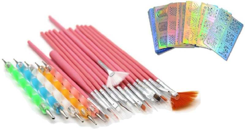 nesa Nail Art Tool Kit (20 Pieces) with Free Stencil (10 Pieces)(Pink)