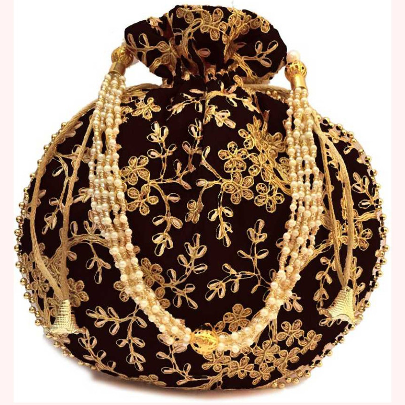 handicartz Wedding Partywer Handbag Clutch Purses Potli (Black) Potli(Black, Gold)
