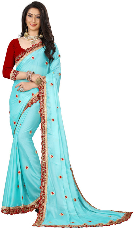under 1000 Embroidered Bollywood Poly Silk, Art Silk, Silk Blend Saree(Beige)