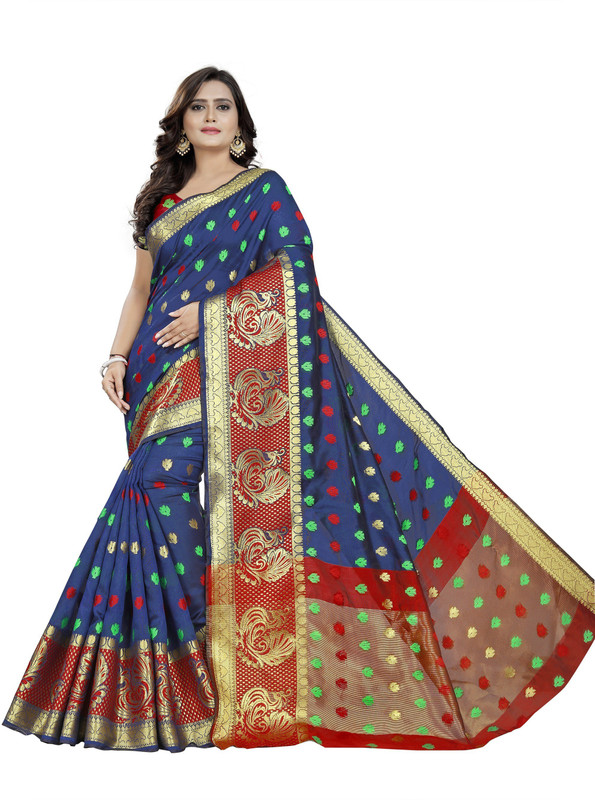 ecolors fab Woven Banarasi Pure Silk, Cotton Silk, Art Silk, Silk Blend, Cotton Blend Saree(Yellow)