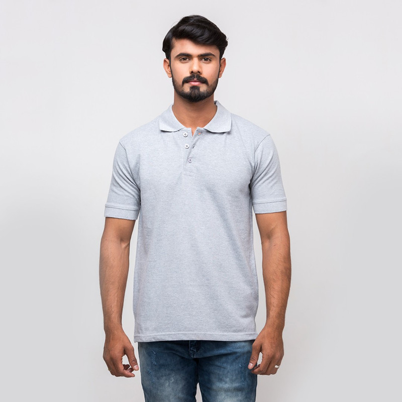 harvey trendz Solid Men Polo Neck Grey T-Shirt