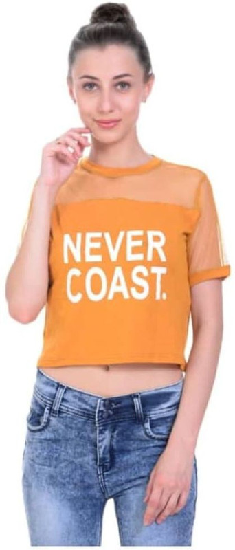 dpfashions Casual Half Sleeve Solid Women Yellow Top