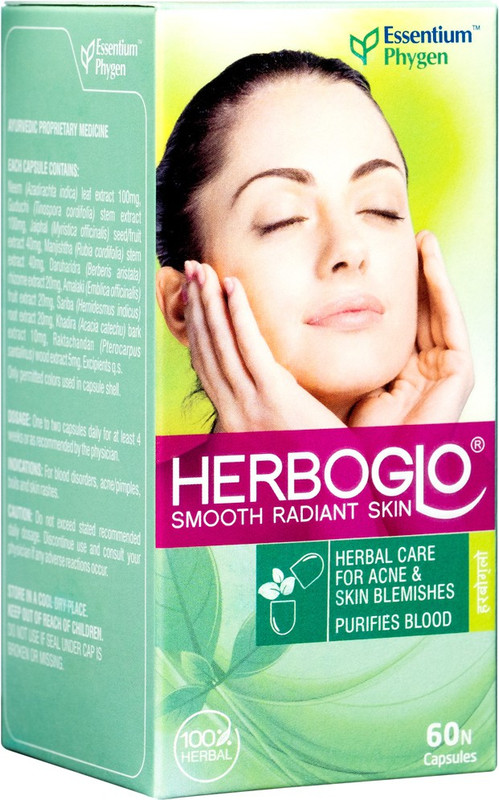 ESSENTIUM PHYGEN Herboglo for Smooth & Radiant Skin, 100% Herbal - Effective for Acne, 60 Capsules(60)