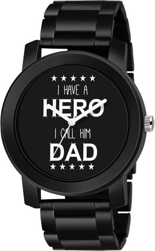 csamon Black Color Metal Strap MY DAD MY HERO Round desing Analog Watch  - For Men