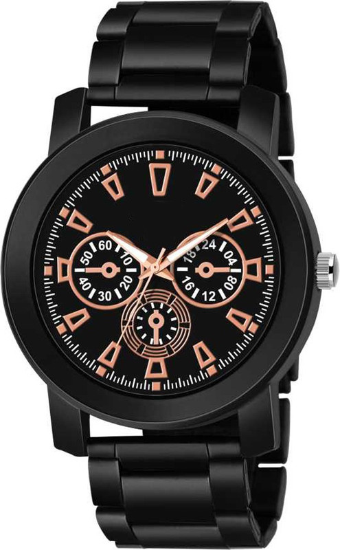 csamon Black Color Metal Strap Three Round desing Stylish Analog 3b Black Metal Strap Analog Watch  - For Men