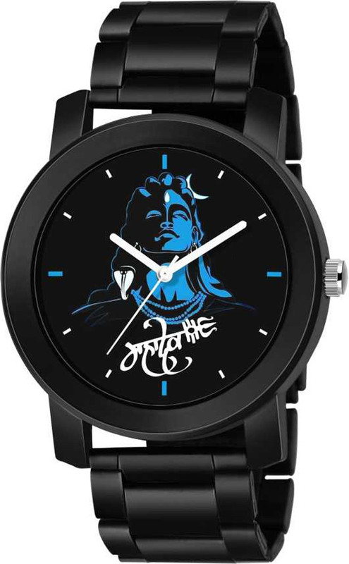 csamon Black Color Metal Strap load of Blue shivai Round desing Stylish Analog 3b Black Metal Strap Analog Watch  - For Men